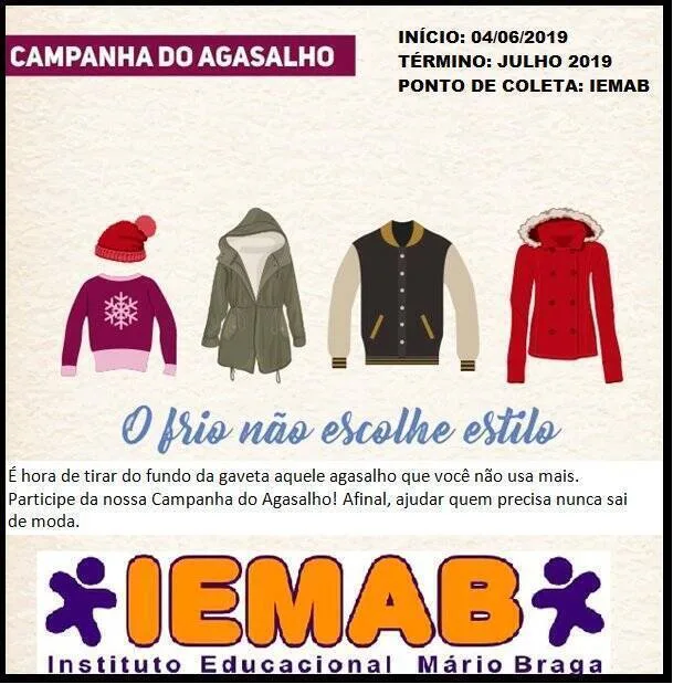 Campanha do agasalho 2019 – O frio não escolhe estilo!